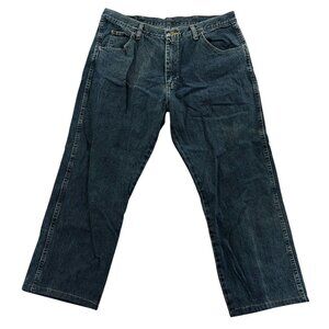 Wrangler Mens Jeans 38x30 Regular Fit Blue Dark Denim Cotton Straight Leg Casual